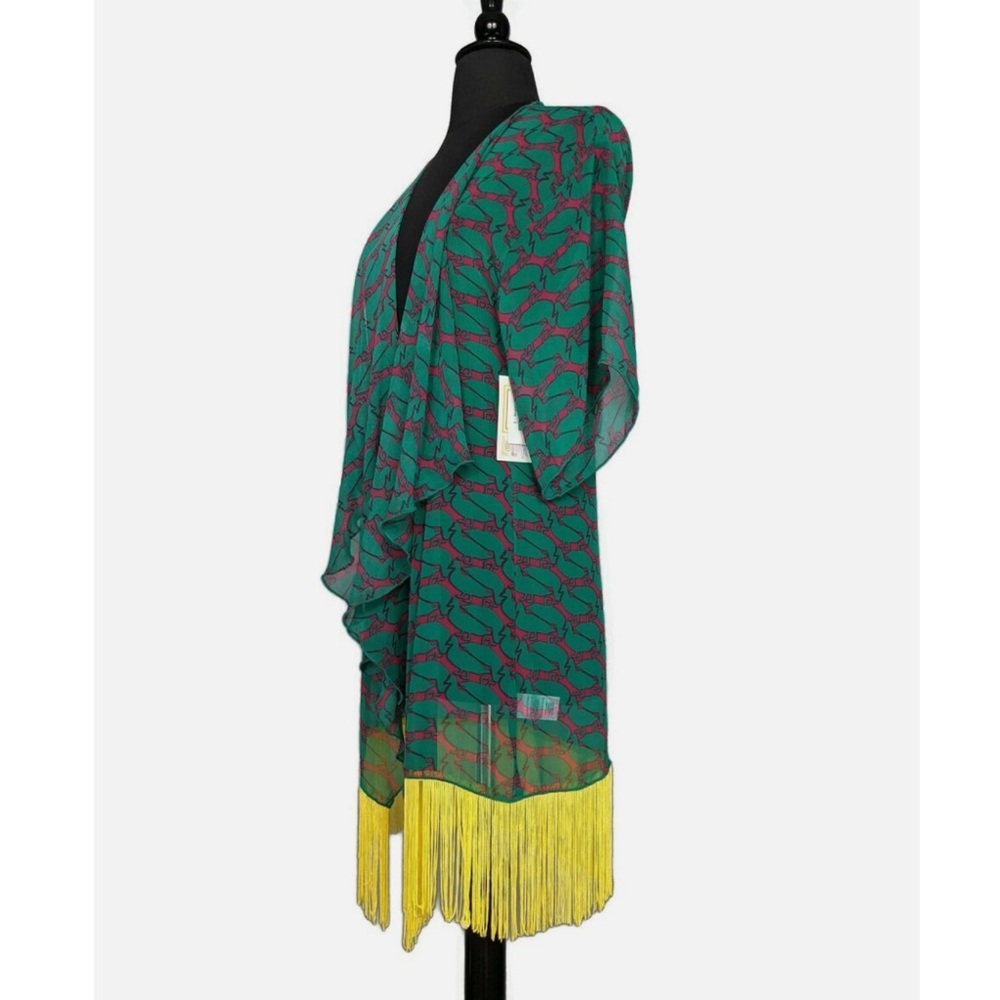 “Monroe” Duck Print Boho Fringe Edge Kimono Cardi NWOT (S) - Picture 4 of 14